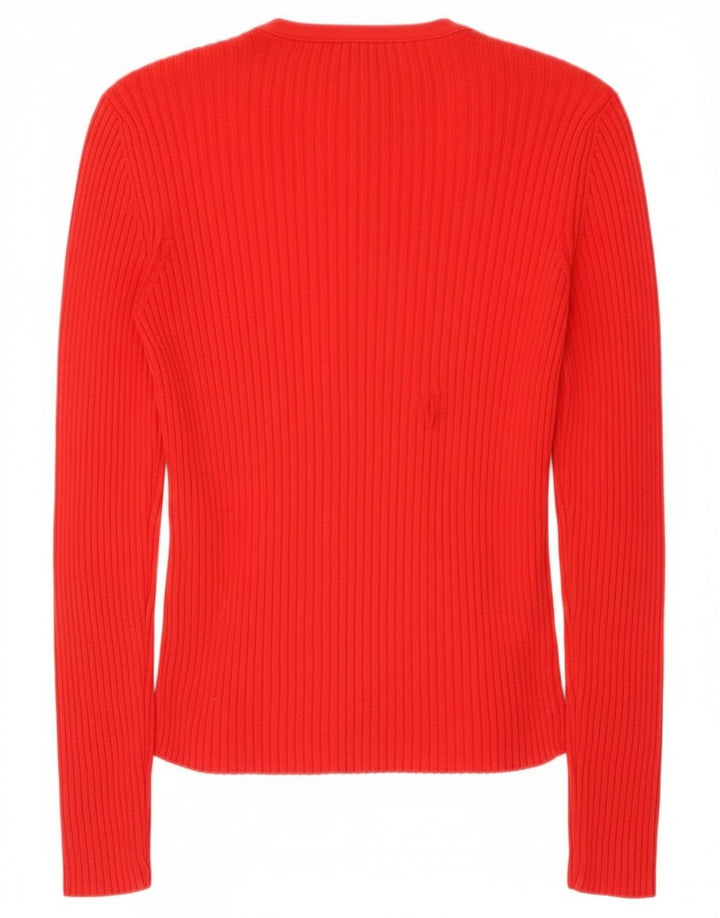 Benetton Pull Cardigan Femme UK 12 Coton Rouge Moyen