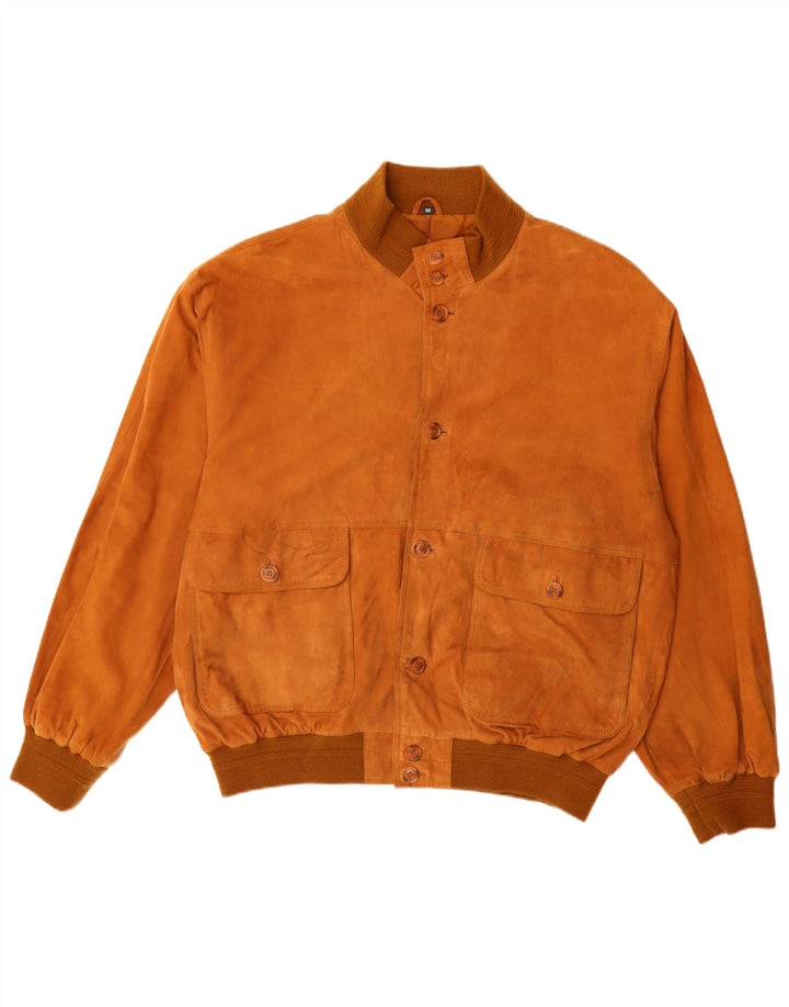 vintage Mens Suede Bomber Jacket IT 56 3XL Cuir Marron