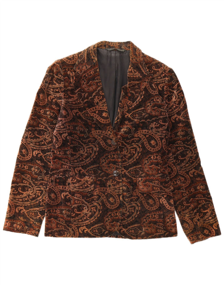 Laura Ashley Veste blazer en velours à 2 boutons pour femme UK 8 Petit motif cachemire marron