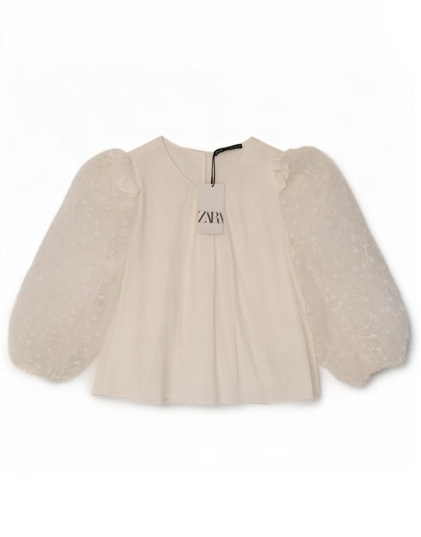Zara Chemisier à manches 3/4 pour femme UK 14 Large Viscose Blanc