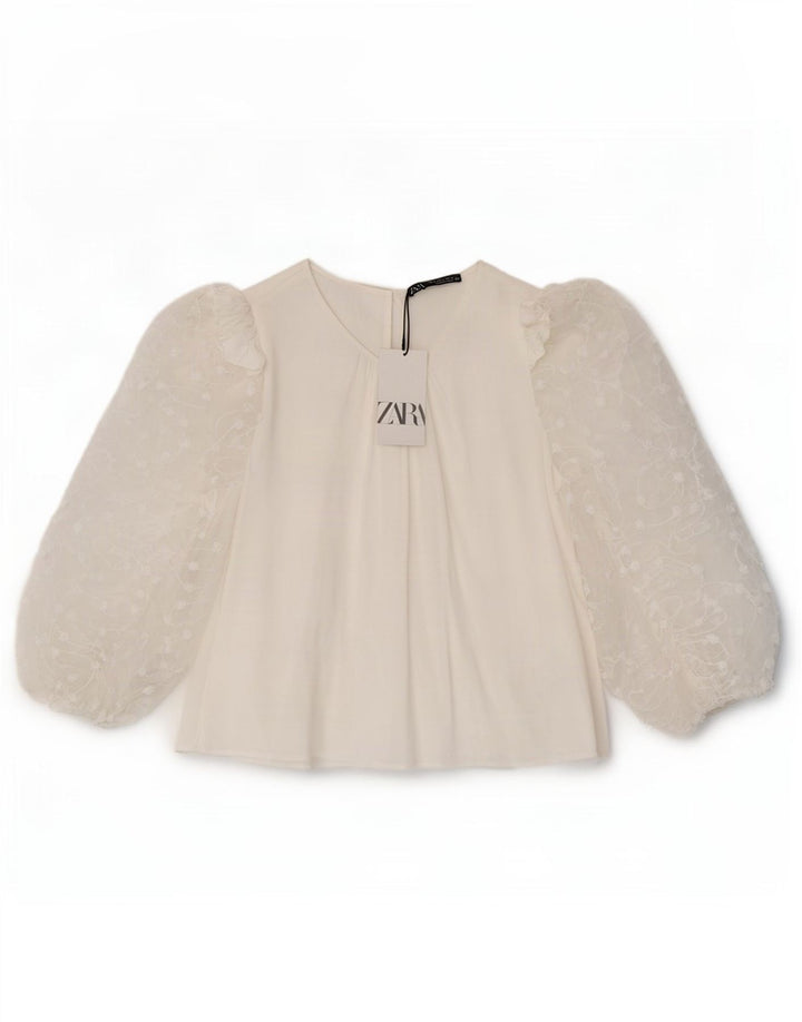 Zara Chemisier à manches 3/4 pour femme UK 14 Large Viscose Blanc