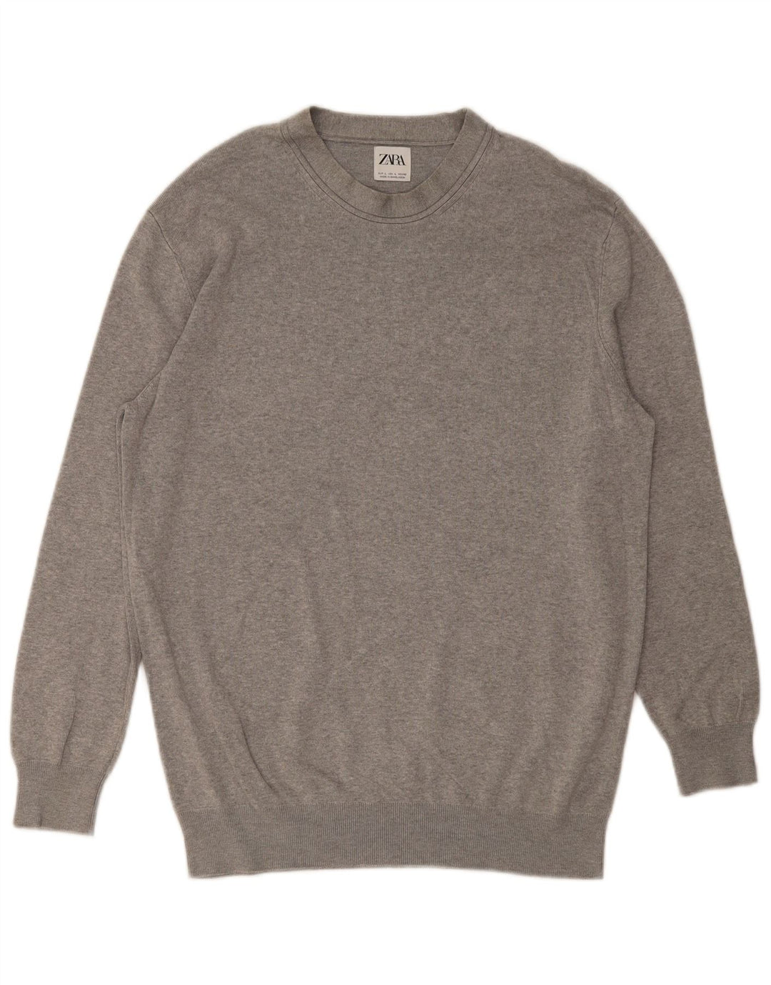 ZARA Pull à col rond pour homme Large Gris Viscose