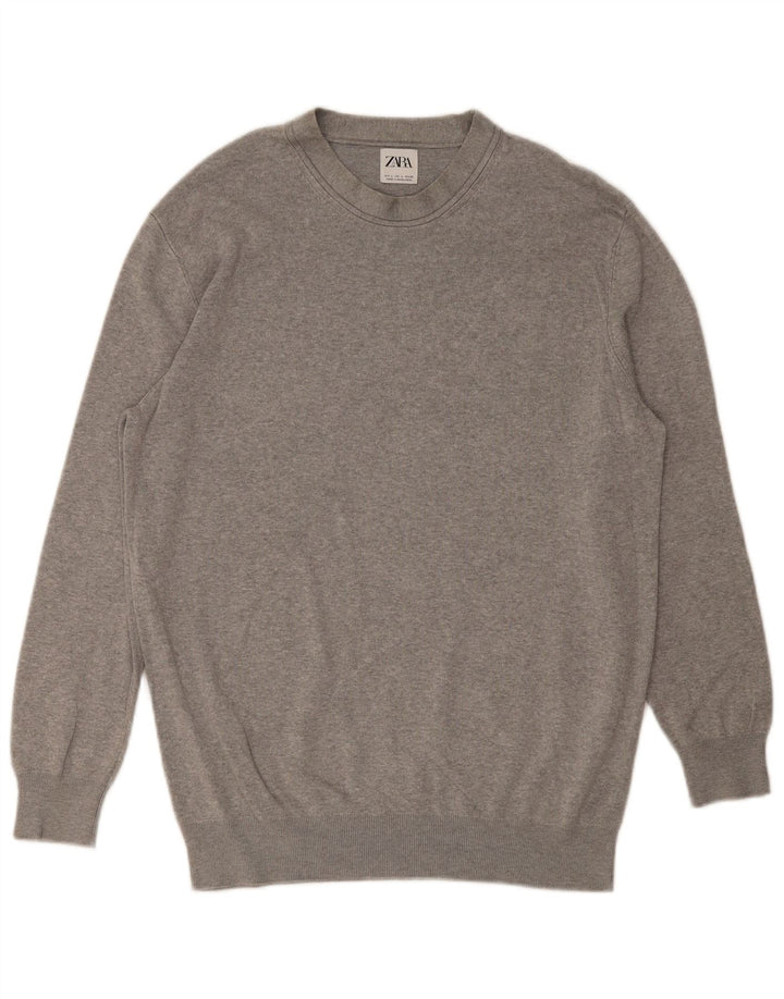 ZARA Pull à col rond pour homme Large Gris Viscose