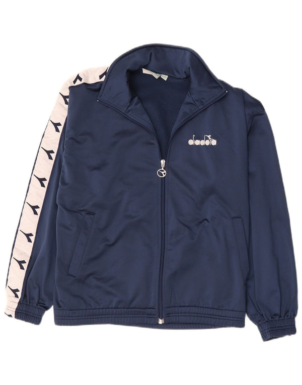 Diadora Mens Graphic Tracksuit Top Jacket UK 36 Small Navy Blue Colourblock