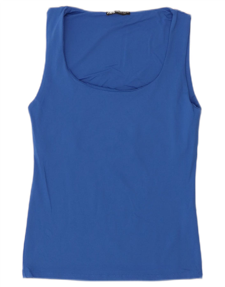 Zara Femme Débardeur UK 12 Bleu Moyen Polyamide