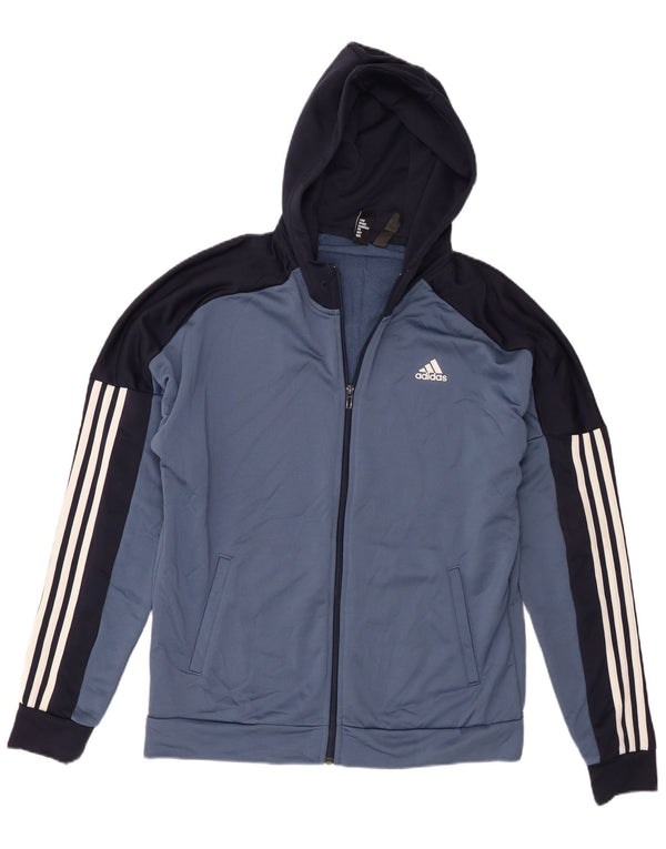 Adidas Pull à capuche zippé pour homme Large Bleu Colorblock Polyester