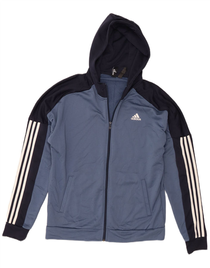 Adidas Pull à capuche zippé pour homme Large Bleu Colorblock Polyester