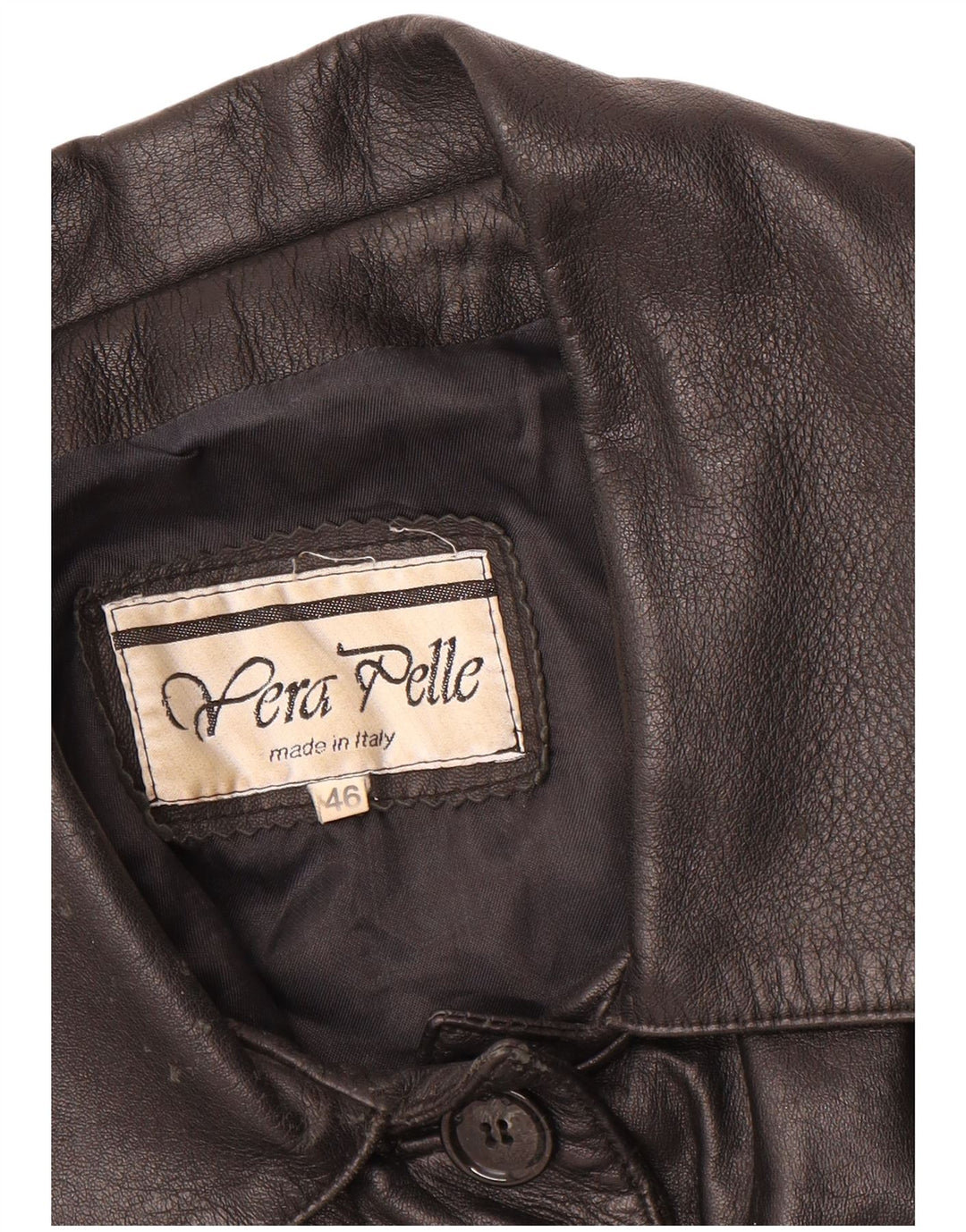 VINTAGE Womens Leather Coat IT 46 Large Black Leather
