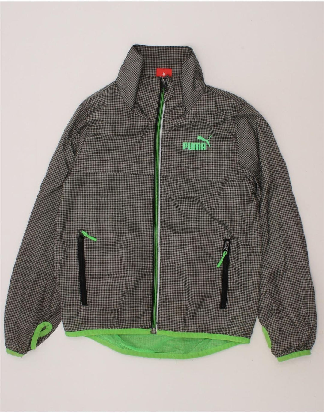 PUMA Boys Rain Jacket 5-6 Years Grey Check Polyester Vintage Puma and Second-Hand Puma from Messina Hembry 