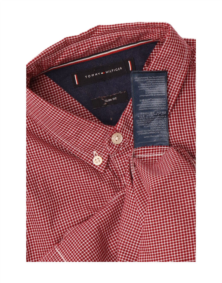 TOMMY HILFIGER Chemise Slim Fit Homme Rouge Moyen Pied-de-Poule Coton
