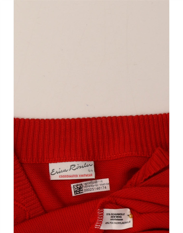 vintage Femme Cardigan Pull EU 44 XL Laine Rouge
