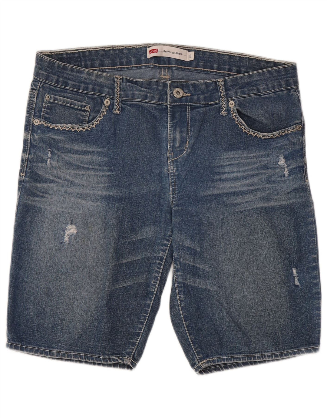 LEVI'S Bermuda en denim vieilli pour femme US 13 Large W32 Bleu Coton