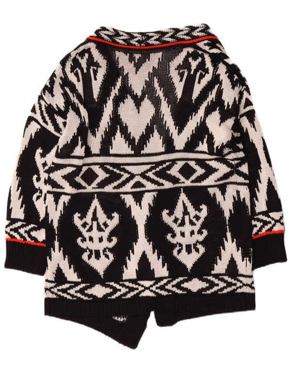 Vintage Womens Longline Open Cardigan Sweater UK 16 Large Black Geometric