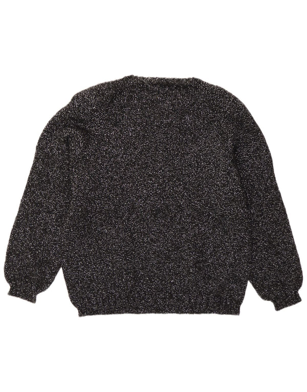 vintage Womens Crew Neck Jumper Pull UK 14 Moyen Noir Moucheté