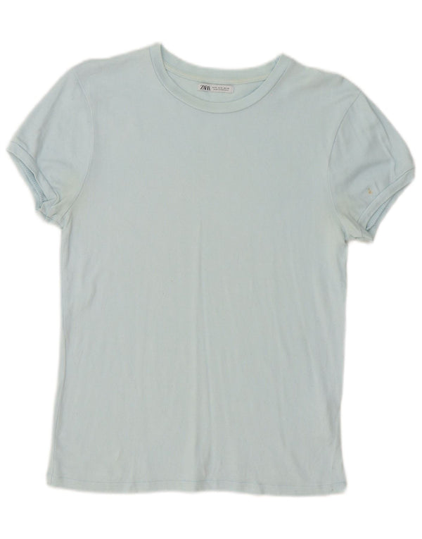 Zara Femme T-Shirt Top UK 10 Petit Bleu Viscose