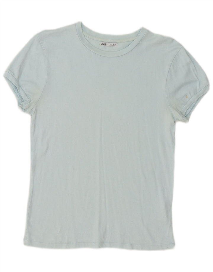 Zara Femme T-Shirt Top UK 10 Petit Bleu Viscose