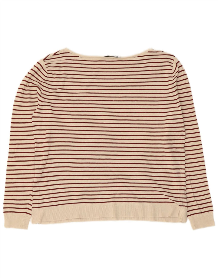 ZARA Femme Pull Col Bateau UK 10 Petit Rayé Blanc Cassé