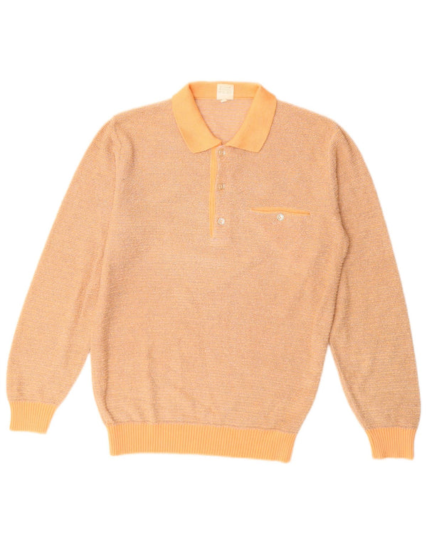 VINTAGE Femme Polo Neck Jumper Pull UK 14 Coton Orange Moyen