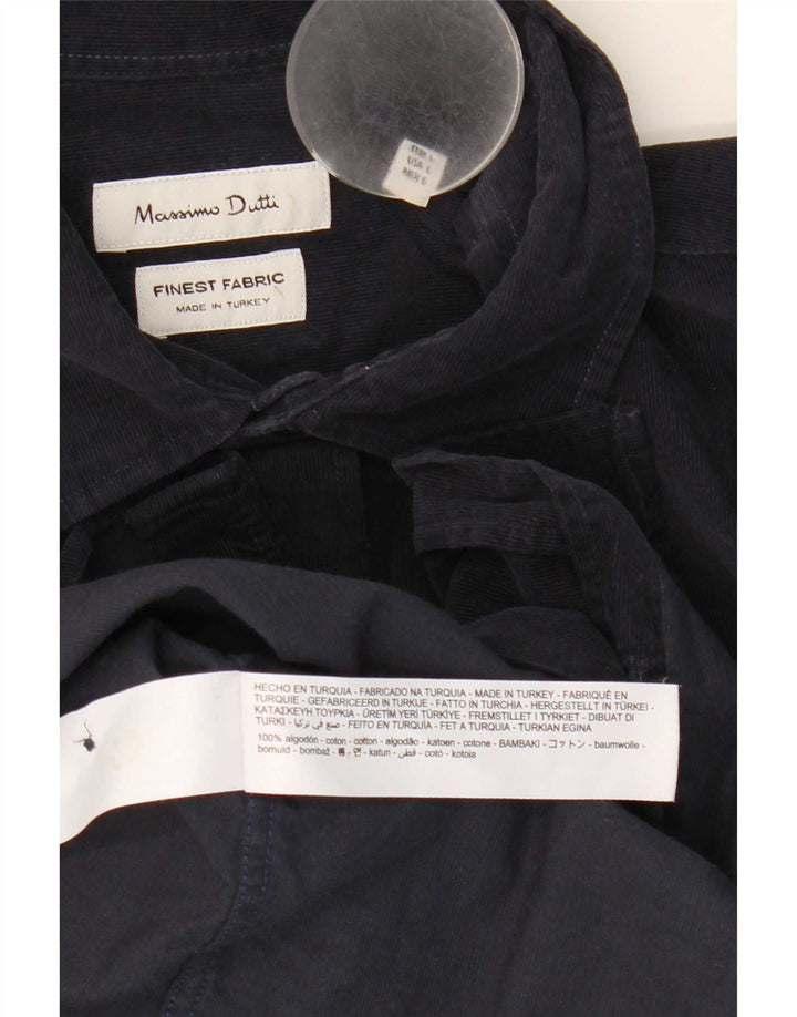 Massimo Dutti Chemise en velours côtelé pour homme en coton bleu marine Large