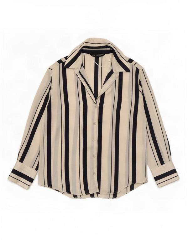 Zara Chemise Femme UK 14 Medium Blanc Rayé