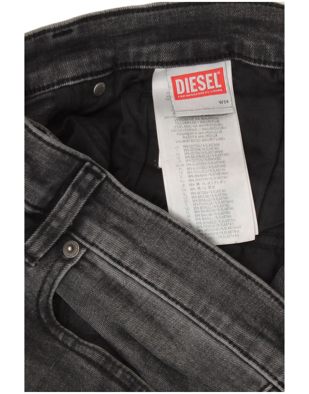Diesel Jean Slim W34 L30 Homme Gris Coton
