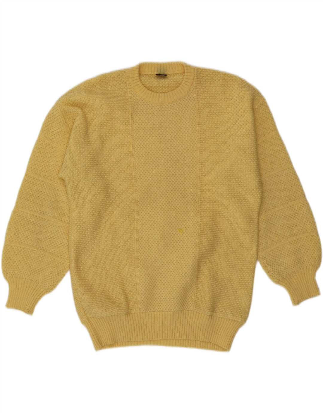 vintage Mens Crew Neck Jumper Pull Grand Acrylique Jaune