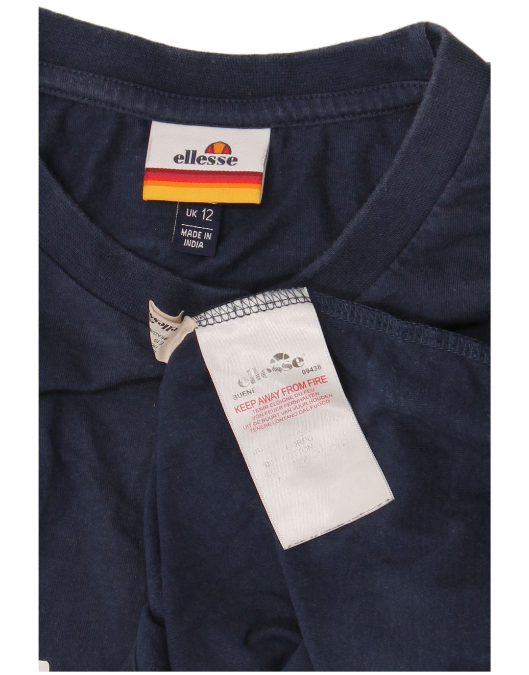 Ellesse Haut graphique à manches longues pour femme UK 12 Bleu marine moyen Coton