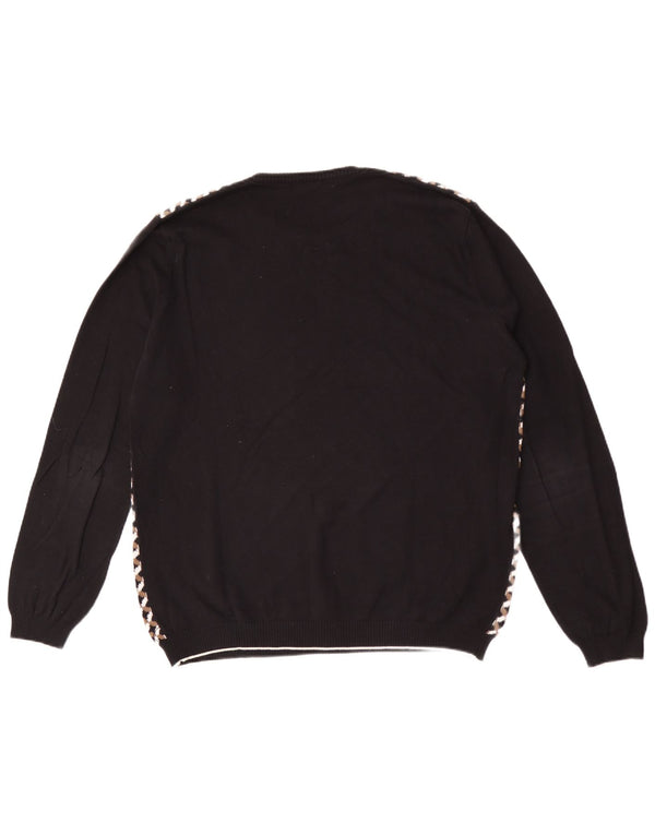SISLEY Pull col rond homme grand carreaux noirs