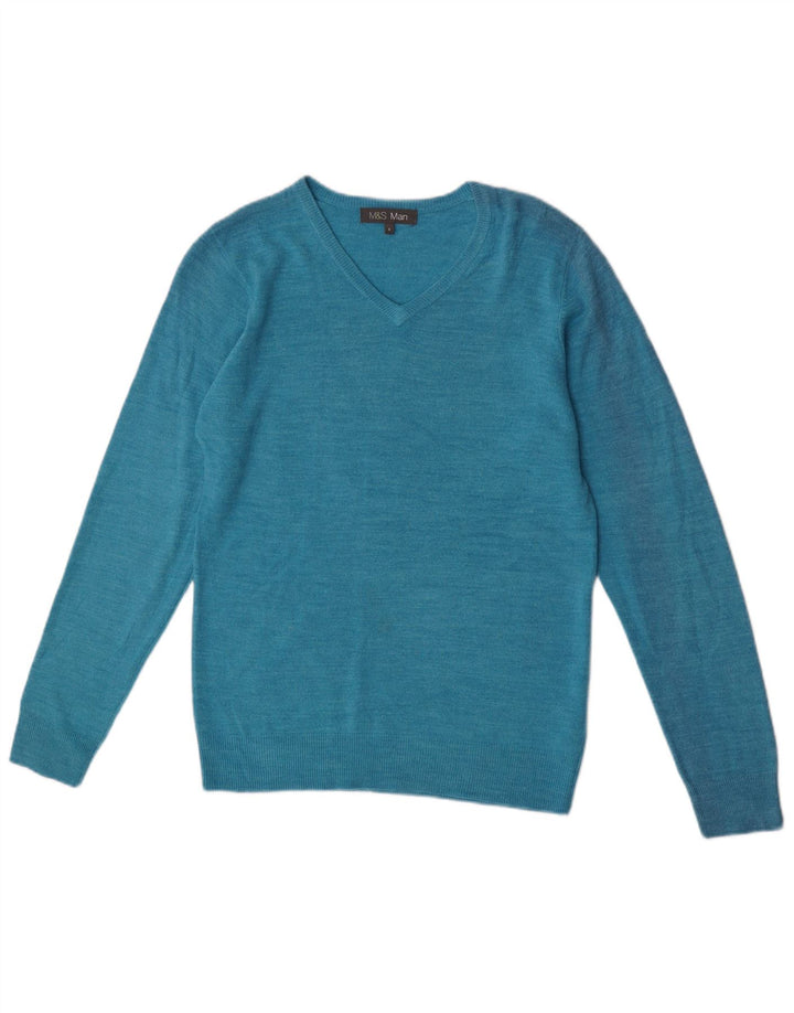 Marks & Spencer Pull col V pour homme Petit turquoise moucheté