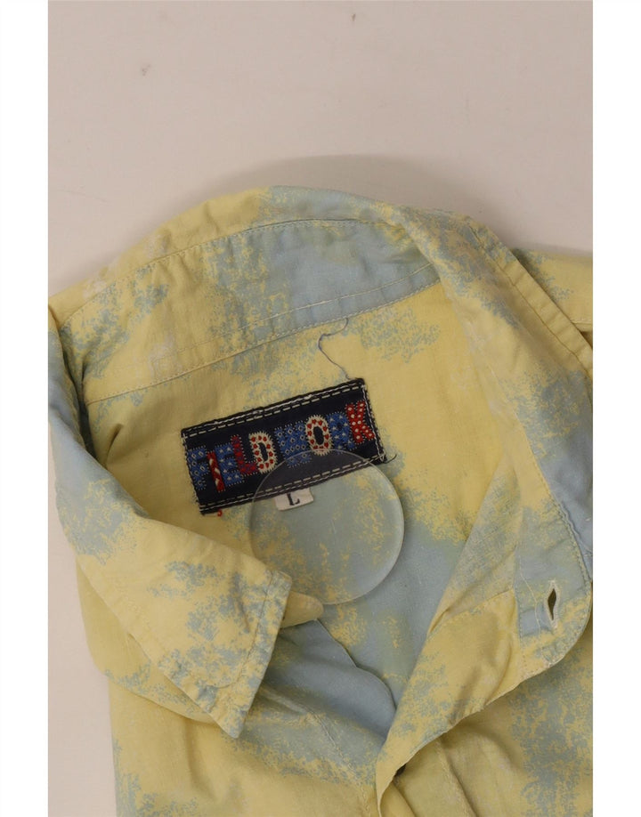 Fieldwork Chemise Graphique à Manches Courtes pour Hommes Large Jaune Colorblock