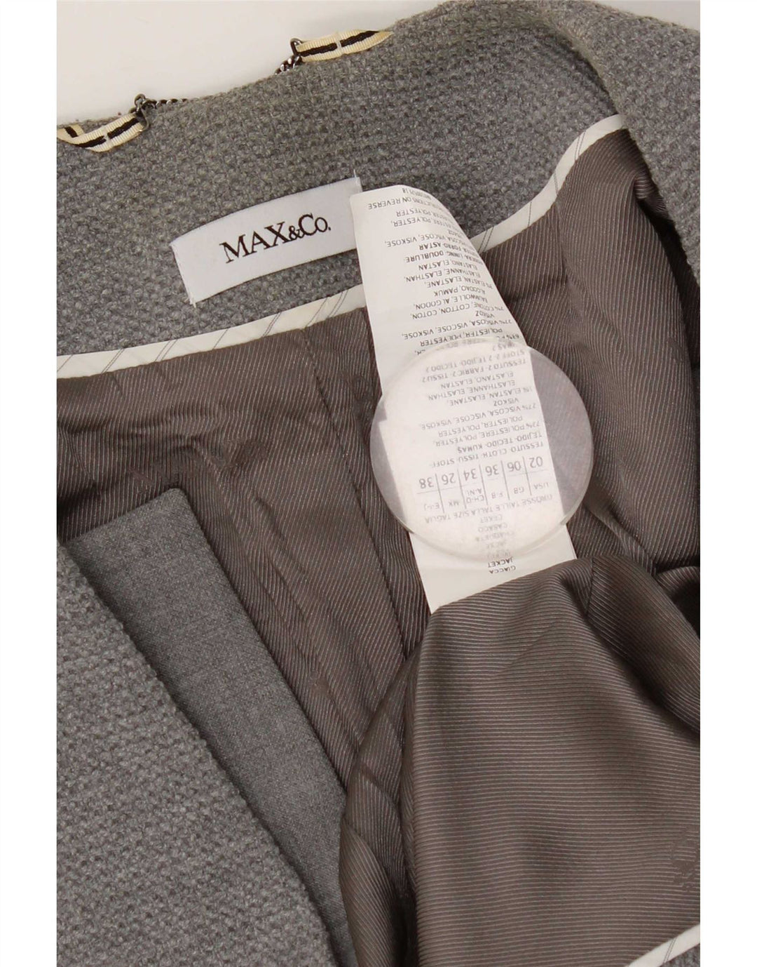 Max & Co. Veste Blazer 1 Bouton Femme UK 6 XS Gris Polyester