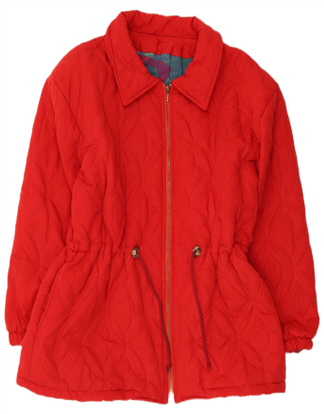 manteau coupe-vent matelassé femme vintage UK 14 Viscose rouge moyen
