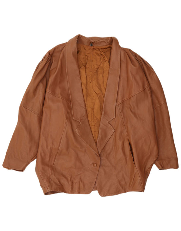 vintage Femme 1 Bouton Veste Blazer En Cuir UK 16 Grand Marron