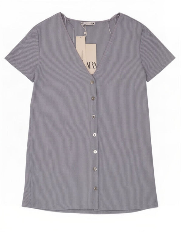 Zara Tunique à manches courtes pour femme UK 8 Small Bleu Viscose