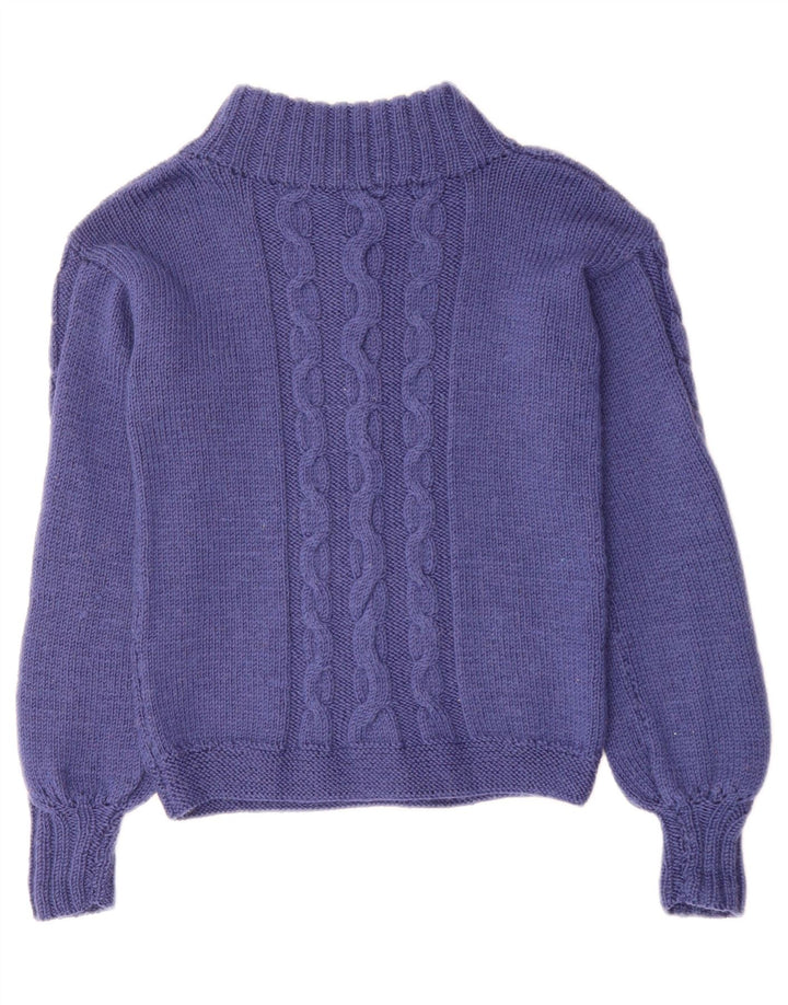 VINTAGE Pull col roulé femme UK 10 Petit Bleu Marine