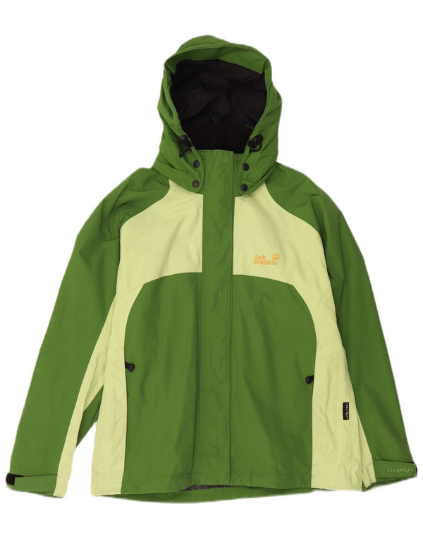 JACK WOLFSKIN Veste de pluie à capuche pour femme UK 12 Vert moyen Colourblock