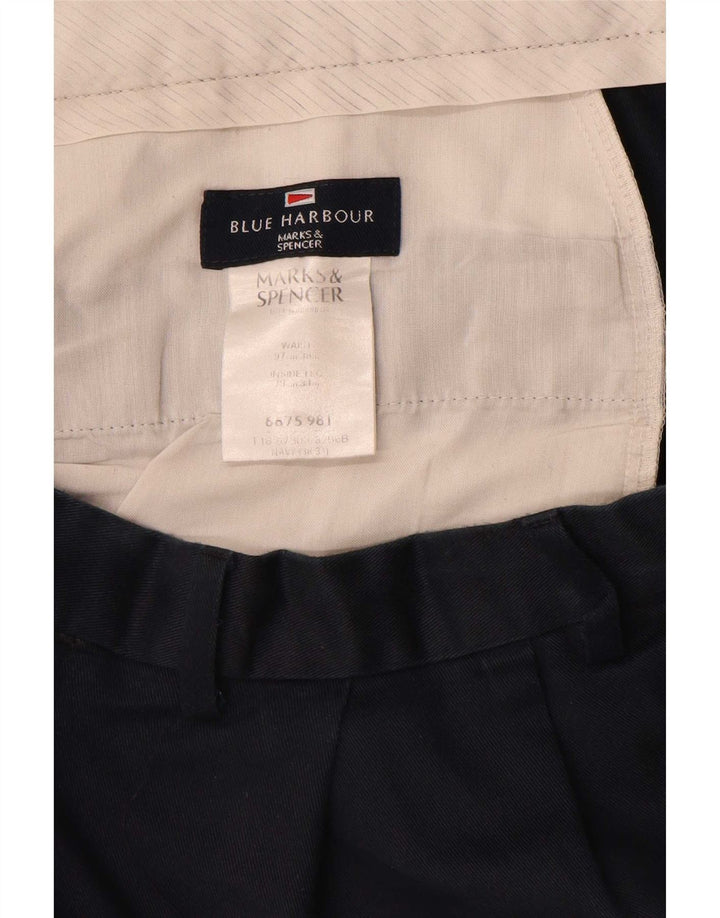 Marks & Spencer Pantalon de costume bleu Harbour Pegged pour homme W38 L31 Bleu marine