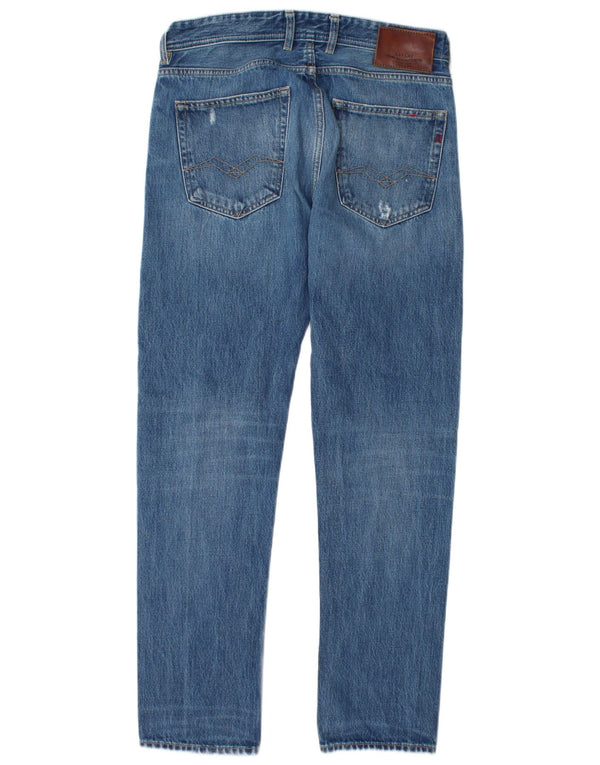 Replay Jean Slim Grover Vieilli Homme W31 L32 Bleu Coton