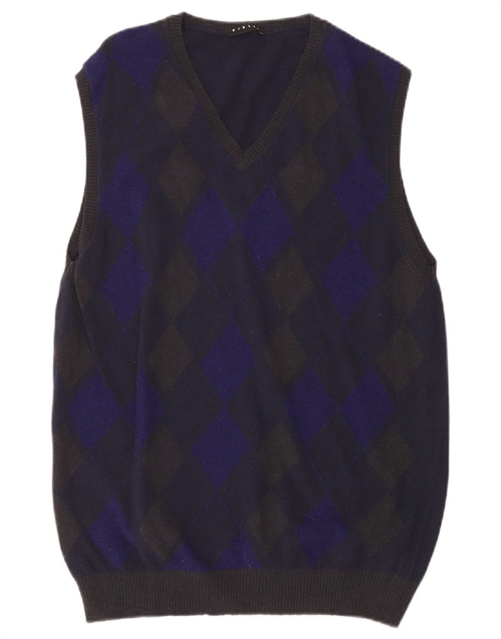 SISLEY Débardeur Débardeur XL Bleu Marine Argyle/Diamond Laine Homme