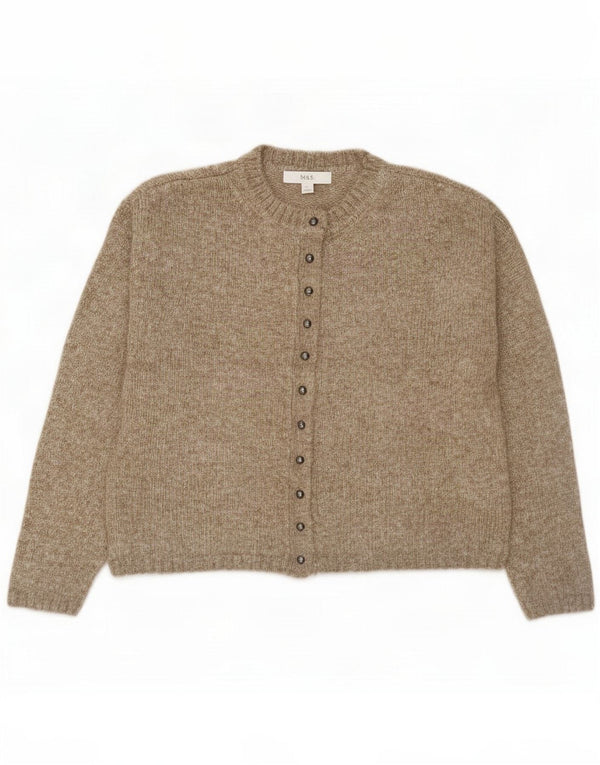 Marks & Spencer Womens Crop Cardigan Sweater UK 10 Small Brown Acrylique