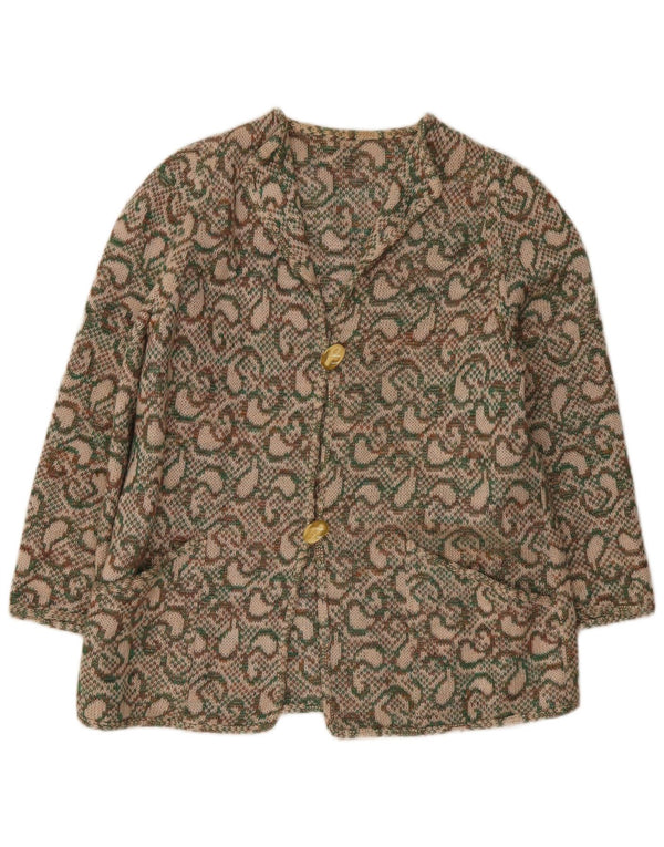 vintage Femme Cardigan Pull IT 46 Grande Laine Kaki Paisley