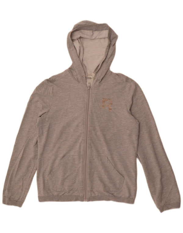 Reebok Pull à capuche zippé pour femme UK 12/14 Gris moyen Coton