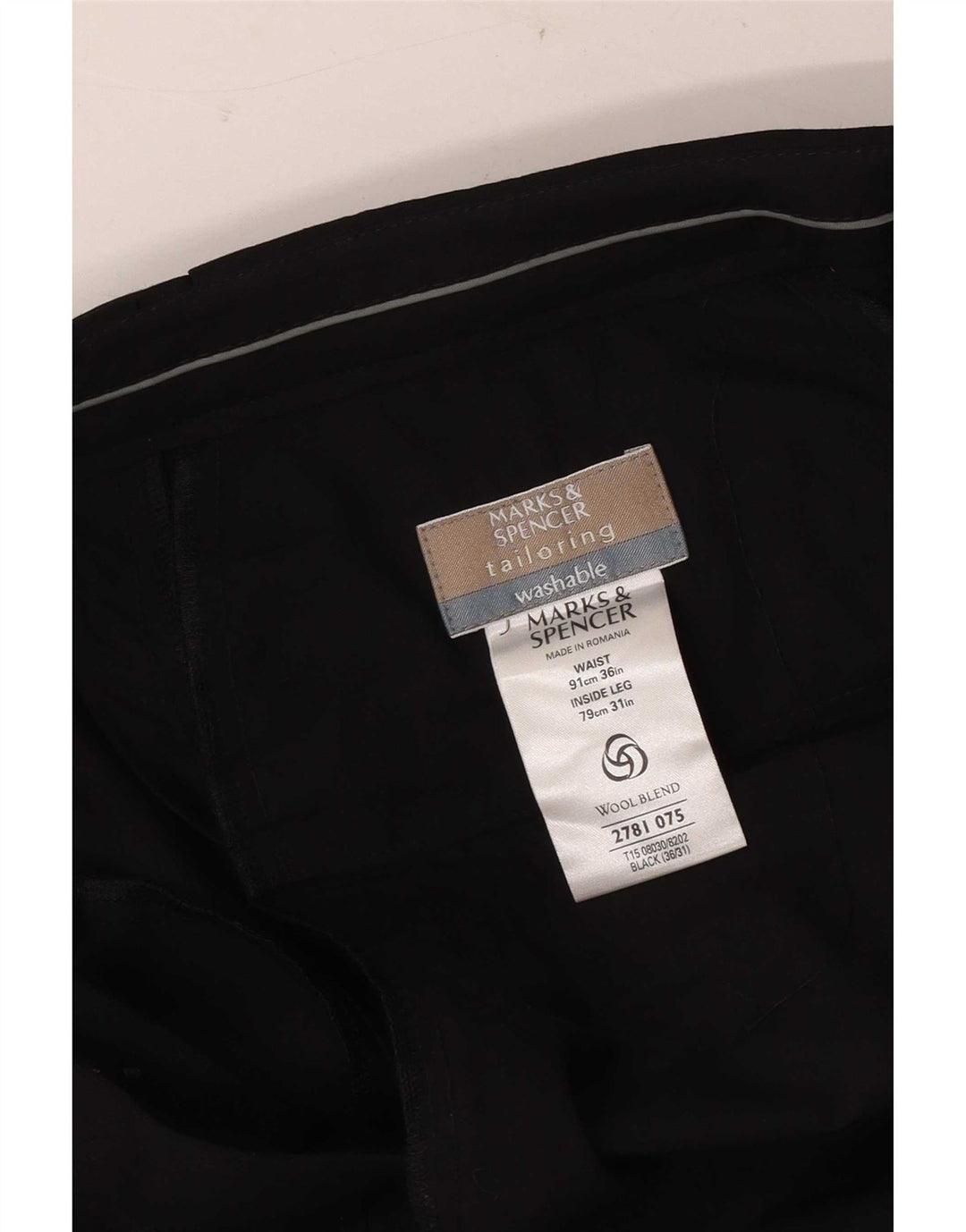 Marks & Spencer Pantalon de costume pour homme W36 L31 Noir Polyester