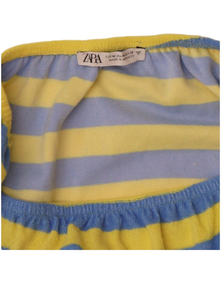Zara Combishort sans bretelles pour femme UK 12 Coton rayé bleu moyen