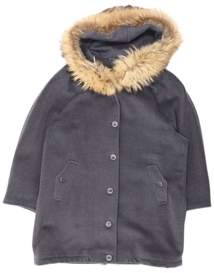 Max Mara Veste Parka surdimensionnée à capuche pour femme UK 12 Laine vierge gris moyen