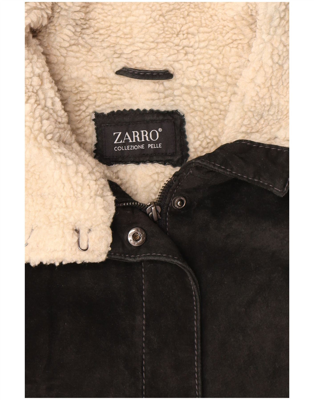 Zarro Veste en daim Sherpa pour femme UK 12 Cuir noir moyen