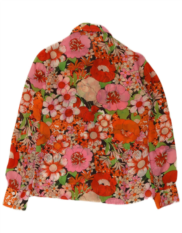vintage Femme Chemise Blouse UK 12 Moyen Multicolore Floral Polyester