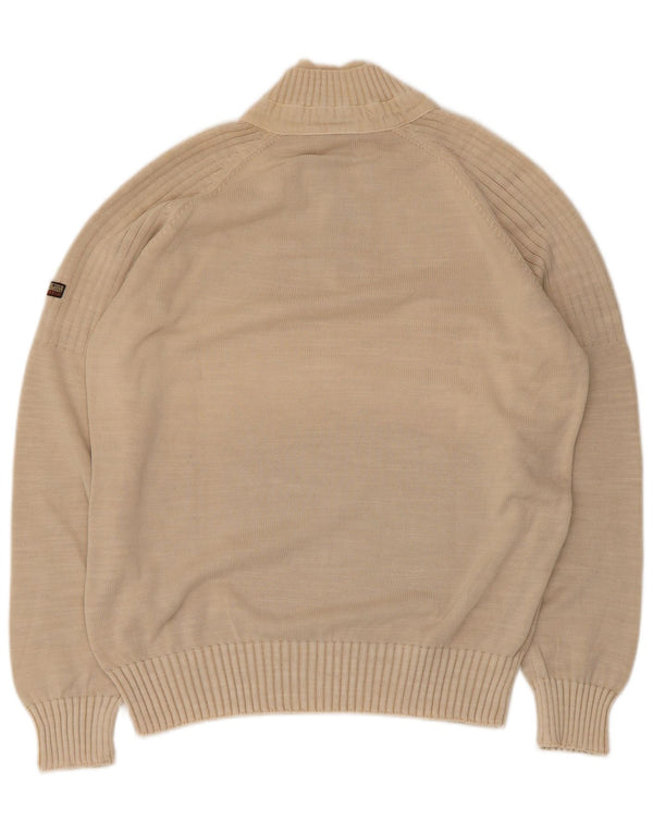Napapijri Homme Geographic Zip Neck Jumper Pull Large Beige Coton