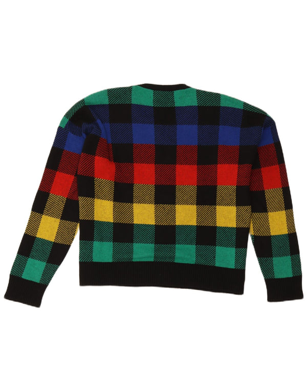 Benetton Pull à col rond pour femme UK 16 Grand carreaux multicolores