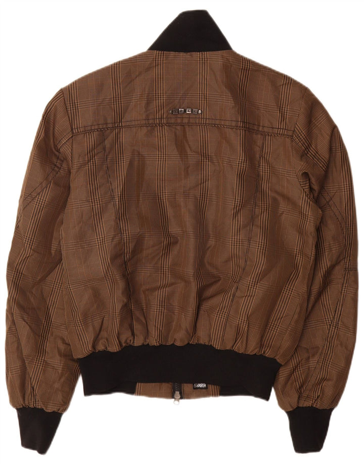 CRIER! Blouson Bomber Homme UK 36 Petit Carreau Marron Polyester